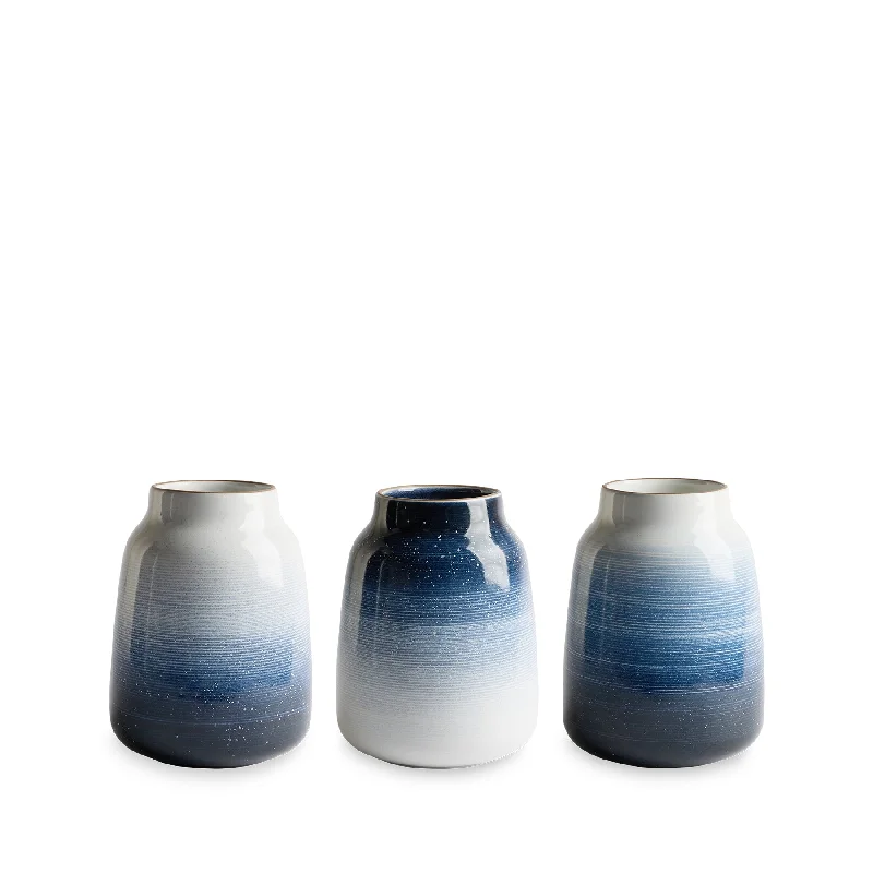 Scandinavian wool wall hangings-Wide Vase in Midnight, Stillwater, and Opaque White