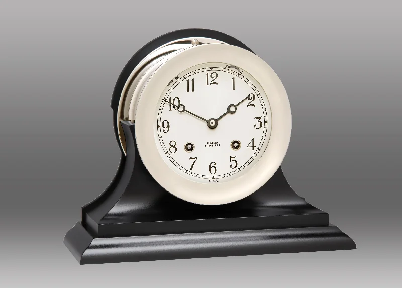 Rustic cedar wall art-4.5" Ship's Bell Clock in Nickel on Black Traditional Base