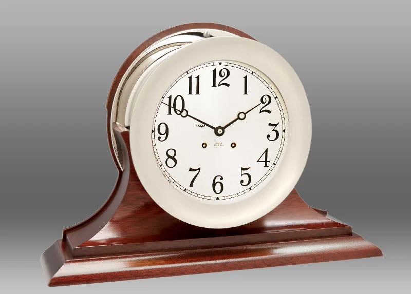 Square brass wall art-8 1/2" Ship's Bell Clock in Nickel on Traditional Base