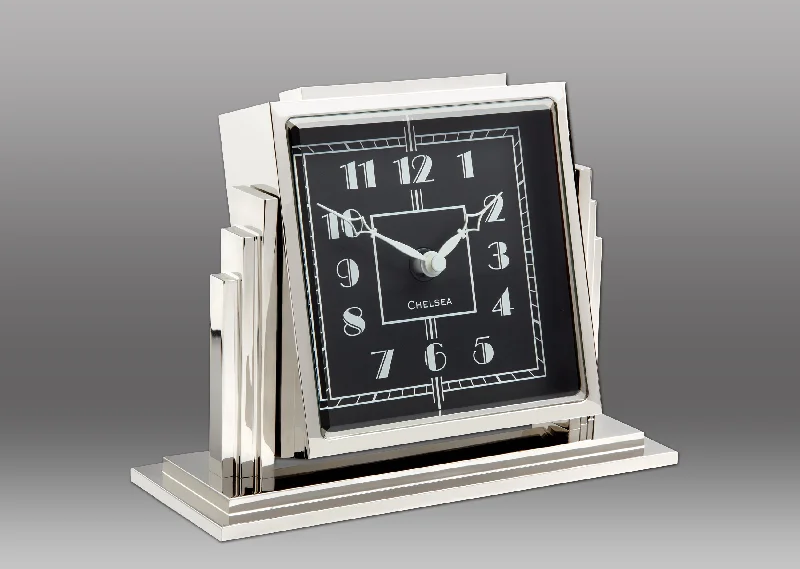 Elegant silver table clocks-Athena Clock - Black Dial