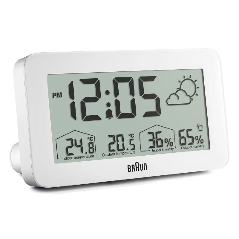 Rustic burlap wall hangings-BC13 Braun digital weather station clock - white