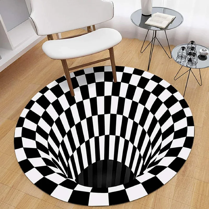 Retro checkered curtains-3D Optical Illusion Rug - Vortex Illusion Floor Mat for door entrance, bathroom, stairs, playroom, living room, or area