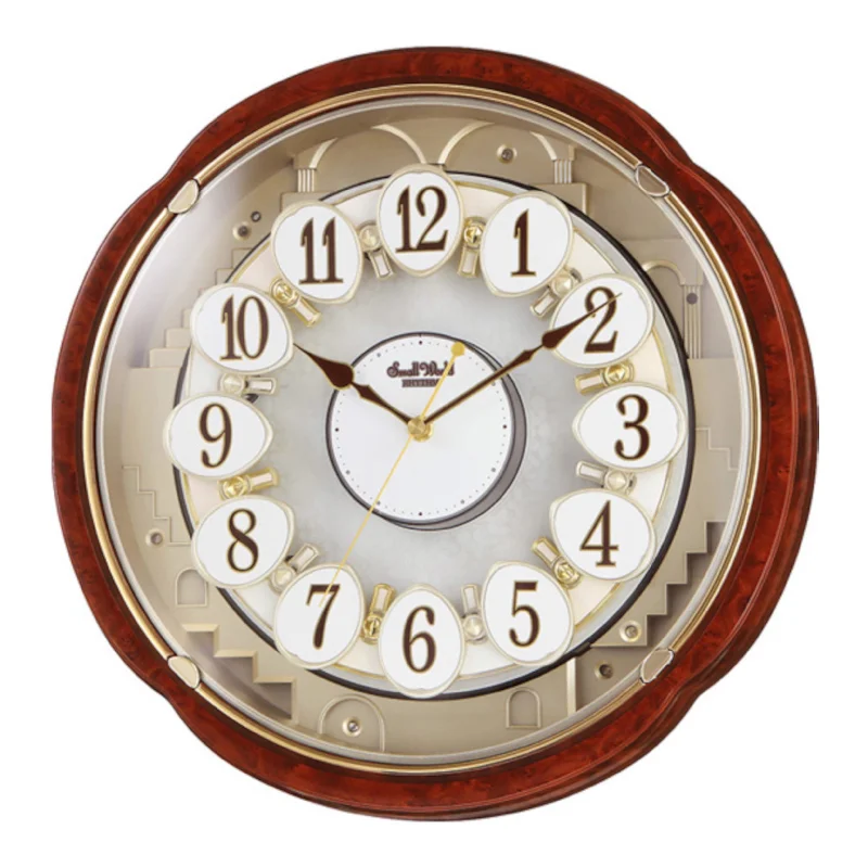 Eclectic tribal wall art-Rhythm “Woodgrain Blossom” Magic Motion Musical Wall Clock with Dancing Dial - 4MH828WD23