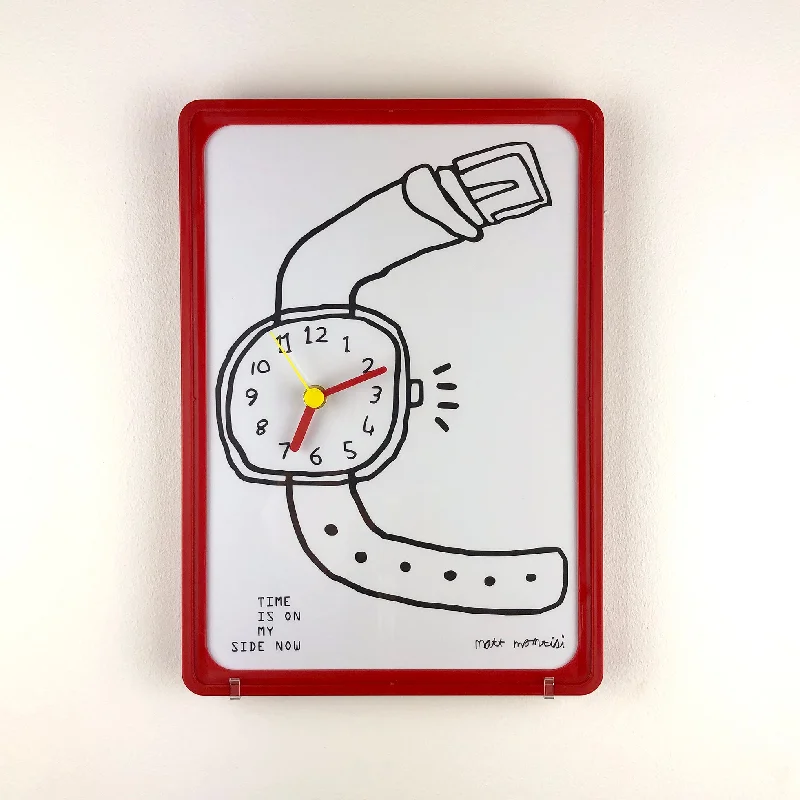 Abstract metal wall sculptures-EVA WALL CLOCK / CLASSIC 02 / “Wristwatch” / Red Frame