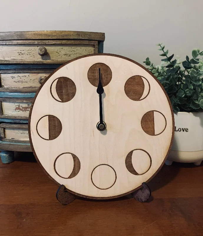 Velvet round throw pillows-Wooden Moon Phase Clock- Mantel Clock- Lunar Phase Wall Clock