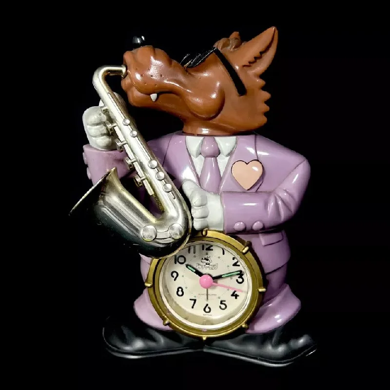 Woven jute wall shelves-Rhythm "Dandy Wolf" Novelty Alarm Clock from Japan with Fun Alarm Sound - 4RE532RH12