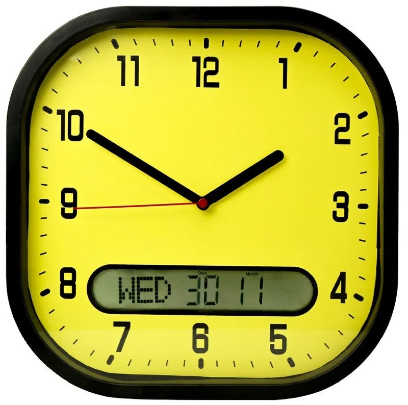 Colorful ceramic wall clocks-Day date wall clock - yellow