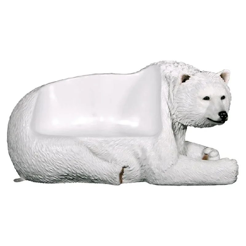 Industrial concrete wall art-Design Toscano Brawny Polar Bear Bench Sculpture