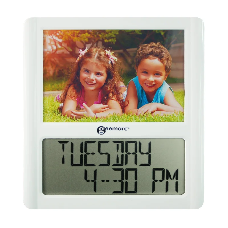 Retro geometric cushions-Digital clock with photo frame