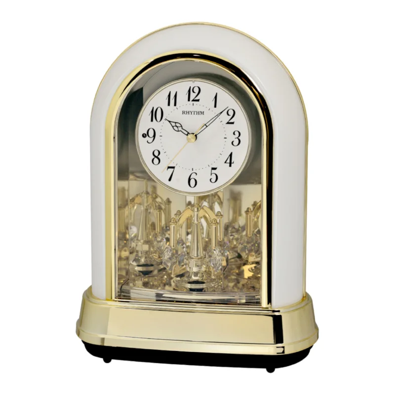 Scandinavian knit cushions-Rhythm “Crystal Dulcet II (Pearl)” Musical Motion Decorative Pendulum Mantel Clock - 4RH794WU03