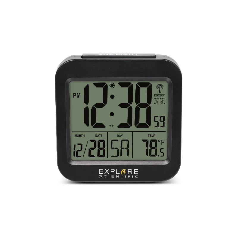 Glass cloche display domes-Explore Scientific Travel Alarm with radio-controlled Clock and Indoor Temperature Display