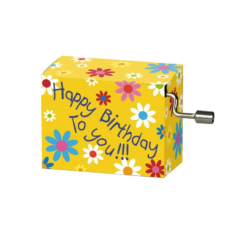 Eclectic floral throw rugs-Happy Birthday Music Box, Yellow with Flowers