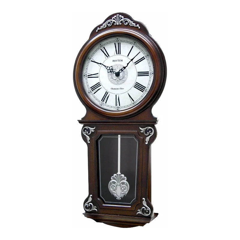 Retro polka dot wall art-Rhythm “WSM Lauren” Antique-Style Wooden Musical & Chiming Pendulum Wall Clock - CMJ380CR06