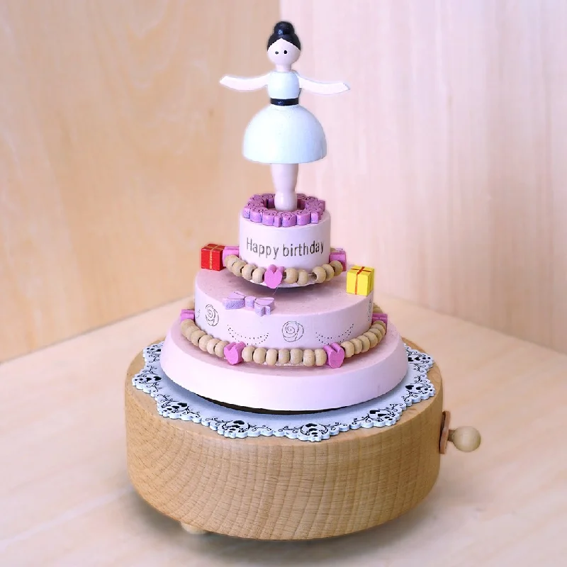 Antique gold wall clocks-Birthday Cake & Spinning Ballerina (Melody: Happy Birthday)