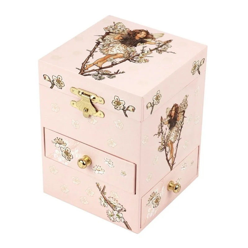 Shabby chic floral wall clocks-Cherry Flower Fairy Glow in the Cube Music Box