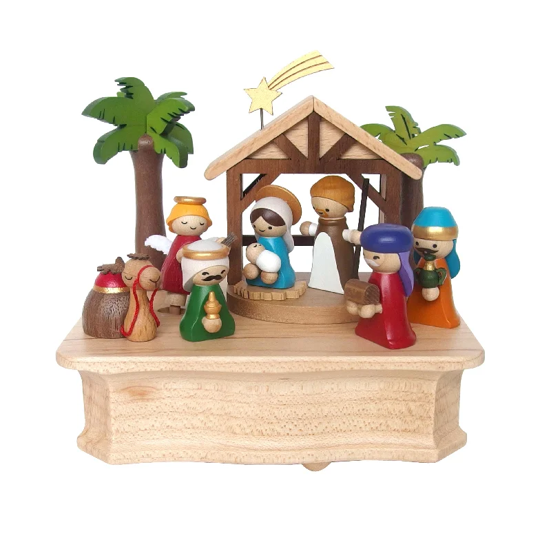 Velvet tufted cushions-Nativity Wooden Music Box