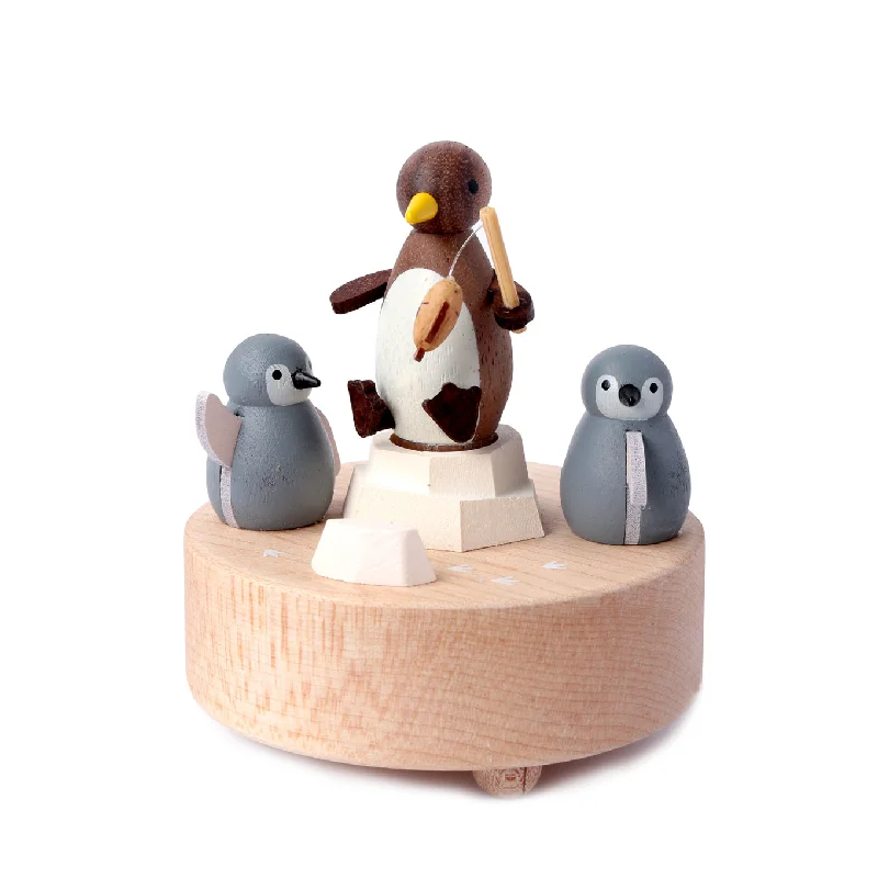 Marble hexagon wall decor-Penguin Wooden Music Box