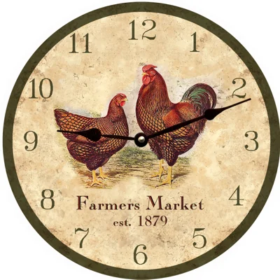 Elegant gold table mirrors-Personalized Country Clock- Personalized Rooster Kitchen Wall Clock- Chicken Clock