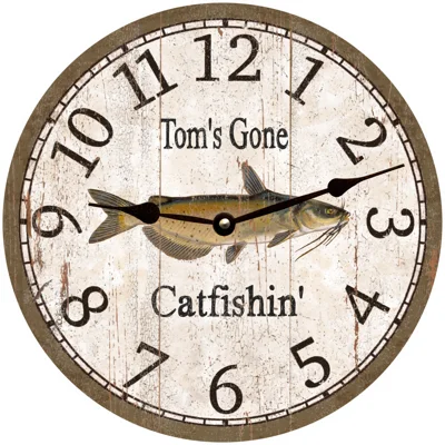 Rectangular gold wall mirrors-Personalized Gone Fishing Clock- Catfishing Clock