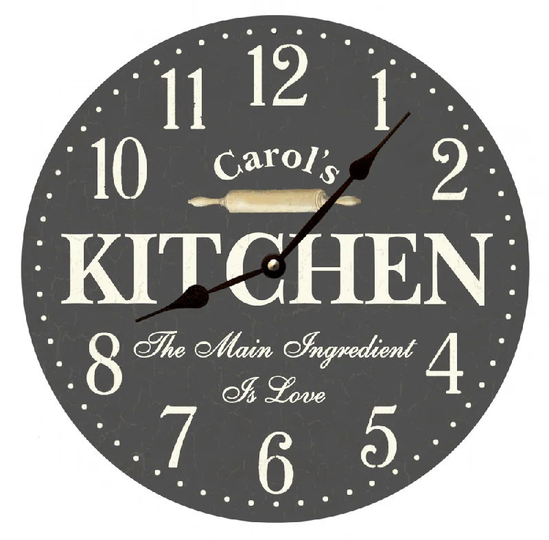 Eclectic striped throw pillows-Personalized Kitchen Wall Clock- Gray Kitchen Clock