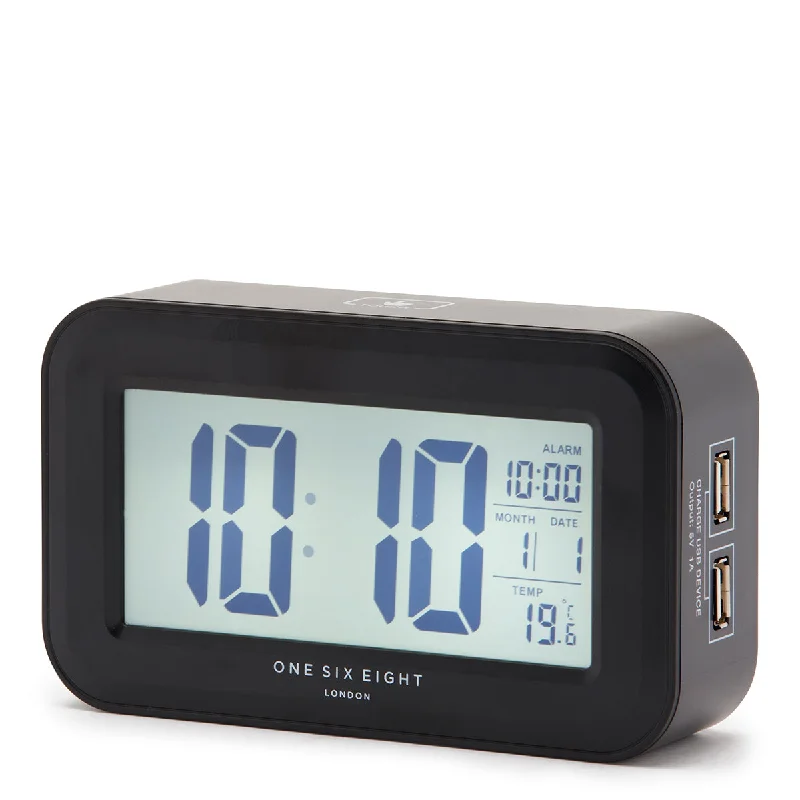 Tropical fern table decor-RIELLY Black Digital Rectangle  Alarm Clock