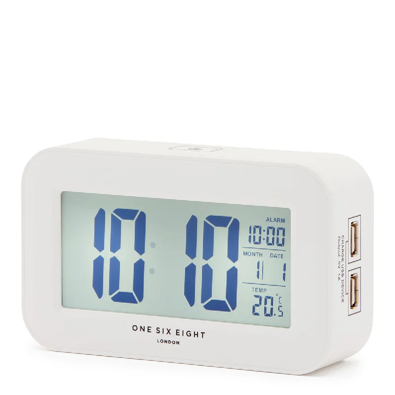 Mid-century teak figurines-RIELLY White Digital Rectangle Alarm Clock