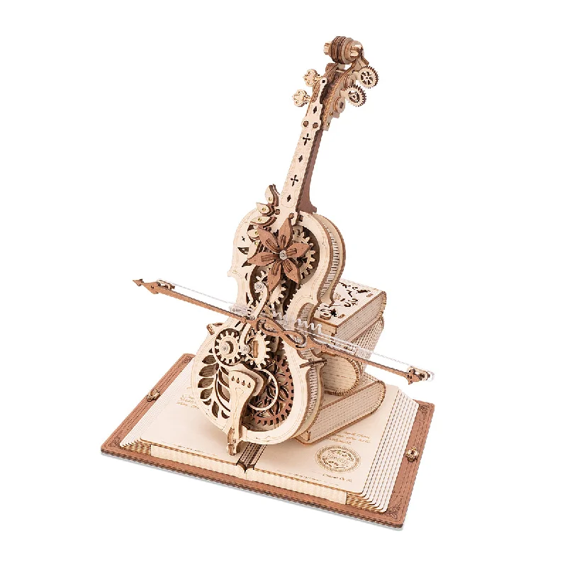 Retro striped wall panels-ROKR Magic Cello Mechanical Music Box 3D Wooden Puzzle AMK63