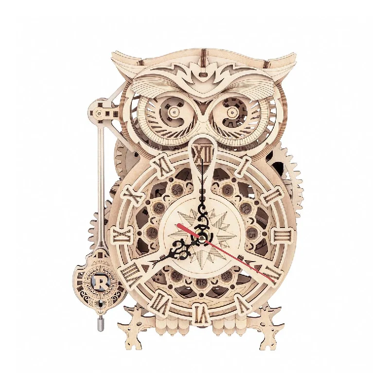 Handmade stoneware planters-ROKR Owl Clock Mechanical Gears 3D Wooden Puzzle LK503