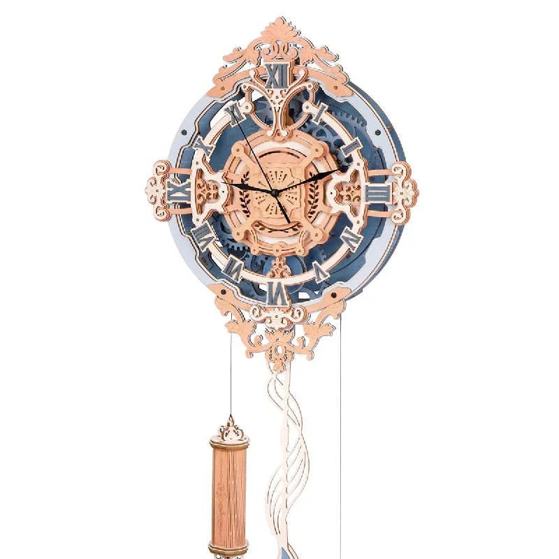 Coastal blue table runners-ROKR Romantic Note Wall Clock Mechanical Gear 3D Wooden Puzzle LC701