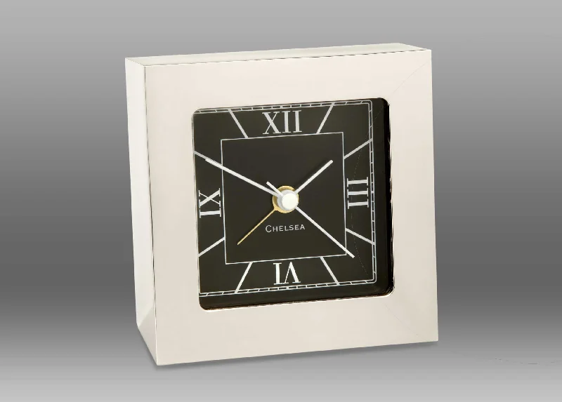 Retro checkered wall hangings-Square Desk Alarm Clock in Nickel