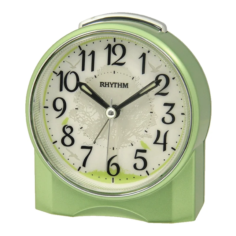 Tropical leaf throw pillows-Rhythm “Nightbright 3055” Tree-Themed Desk Alarm Clock with LED-Lighted Dial - CRE305NR05