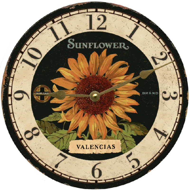 Plush chenille throw pillows-Valencias Sunflower Clock- Round Sunflower Wall Clock