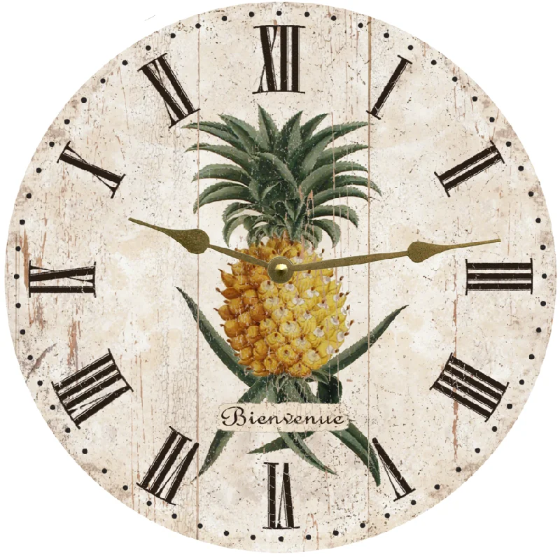 Handmade ceramic figurines-Vintage Pineapple Clock- Handcrafted French Welcome Clock