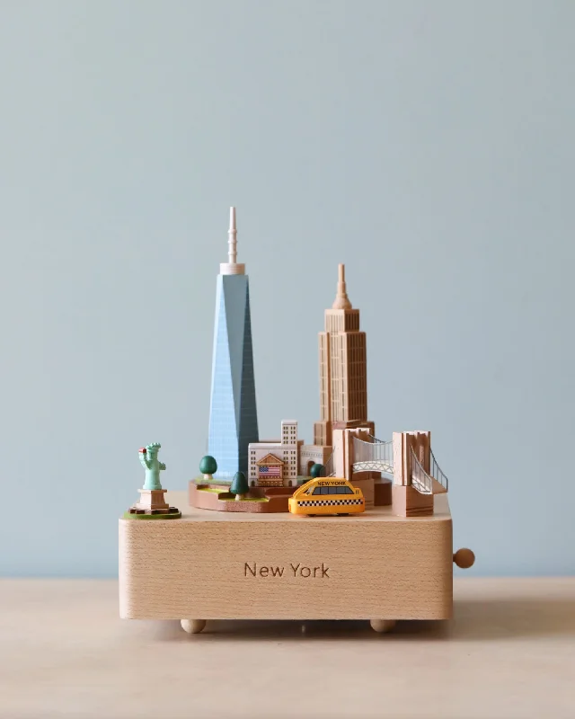 Minimalist black candle holders-Wooden New York Music Box