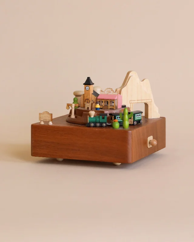 Nautical anchor table decor-Wooden Train Music Box - Western Town