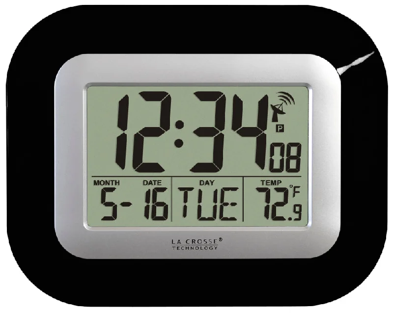 Farmhouse wooden candle holders-WT-8005U-B Atomic Digital Wall Clock with Indoor Temperature and Date