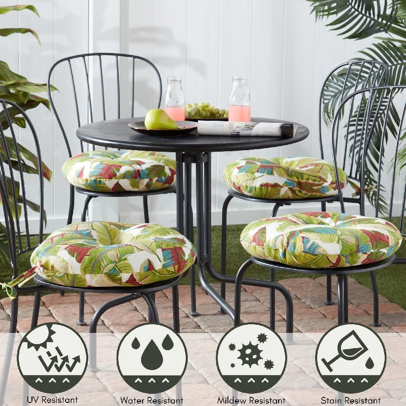 Marble tray centerpieces-15-inch Round Palm Leaves Multi Outdoor Bistro Chair Cushion (Set of 2)