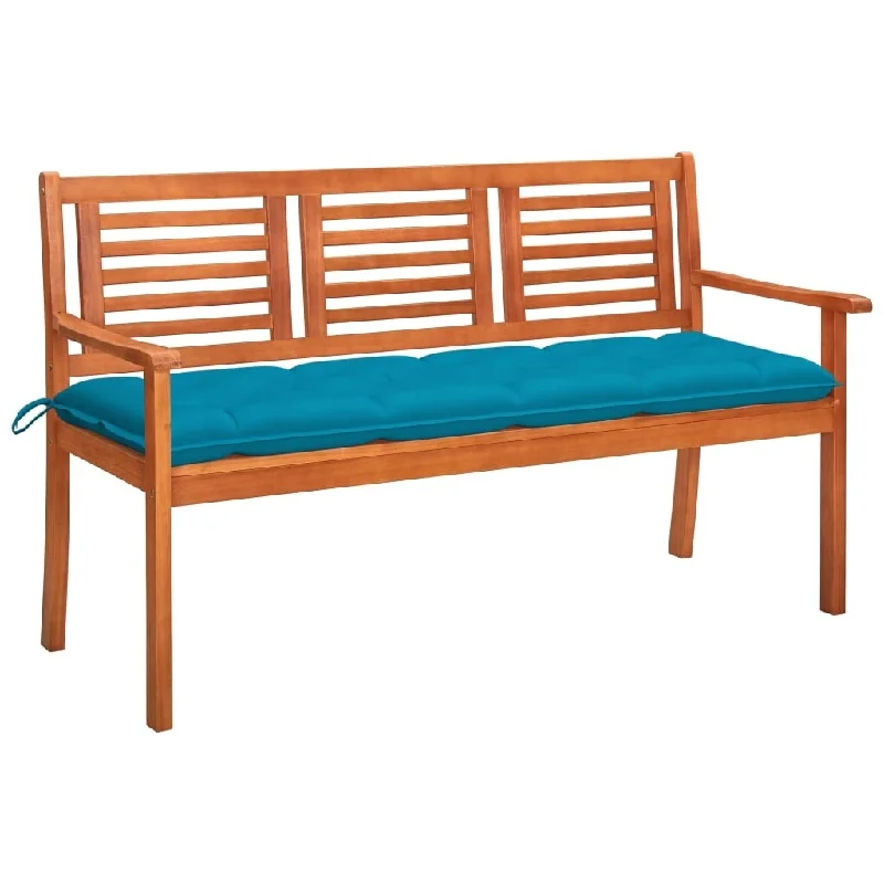 Eclectic tribal rugs-3-Seater Patio Bench with Cushion 59.1" Solid Eucalyptus Wood