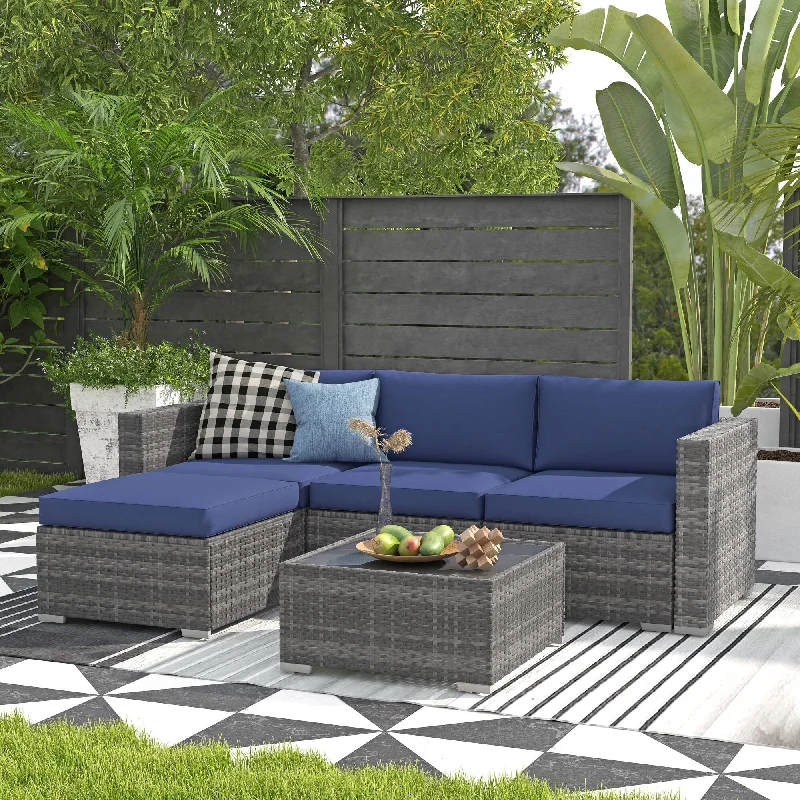 Abstract wooden sculptures-5-piece Outdoor Wicker Sectional Sofa Set with Cushions