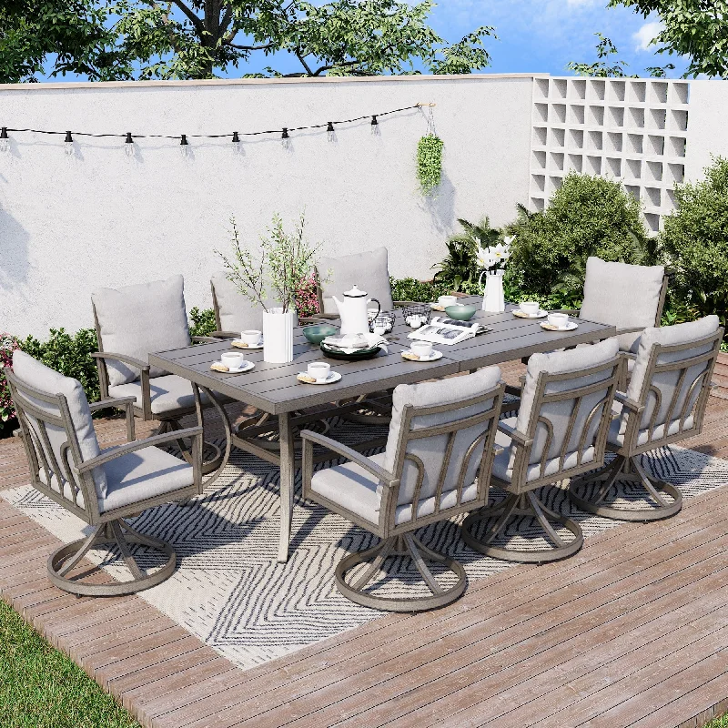 Velvet square accent pillows-9-Piece Aluminum Patio Dining Set with 8 Swivel Dining Chairs and Washable Cushions