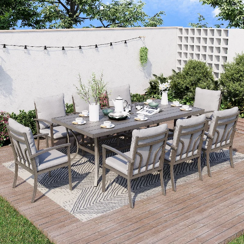 Tropical bird table mats-9-Piece Aluminum Patio Dining Set with Table and Washable Light Gray Cushions