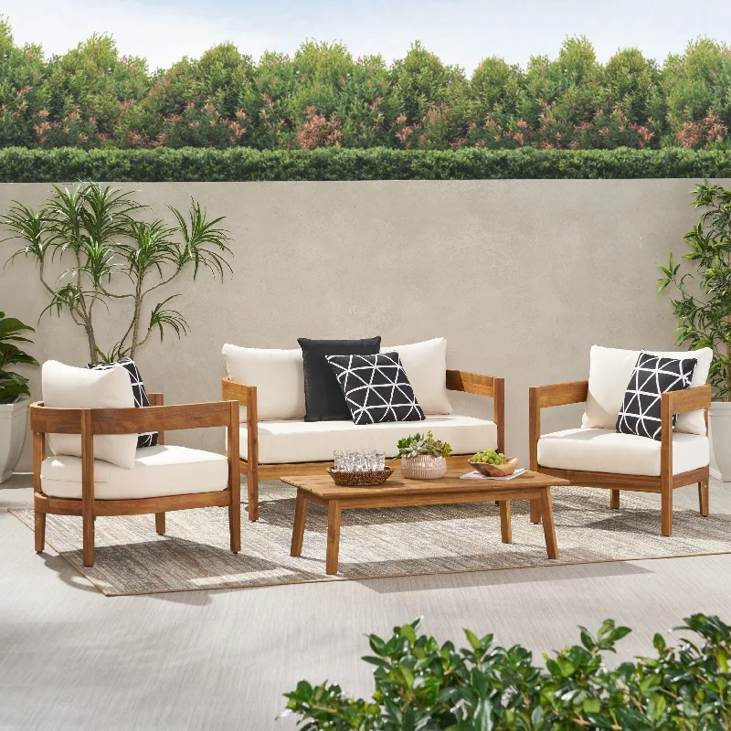 Colorful mosaic wall art-Brooklyn Outdoor Acacia Wood 4 Seater Chat Set with Cushions by Christopher Knight Home