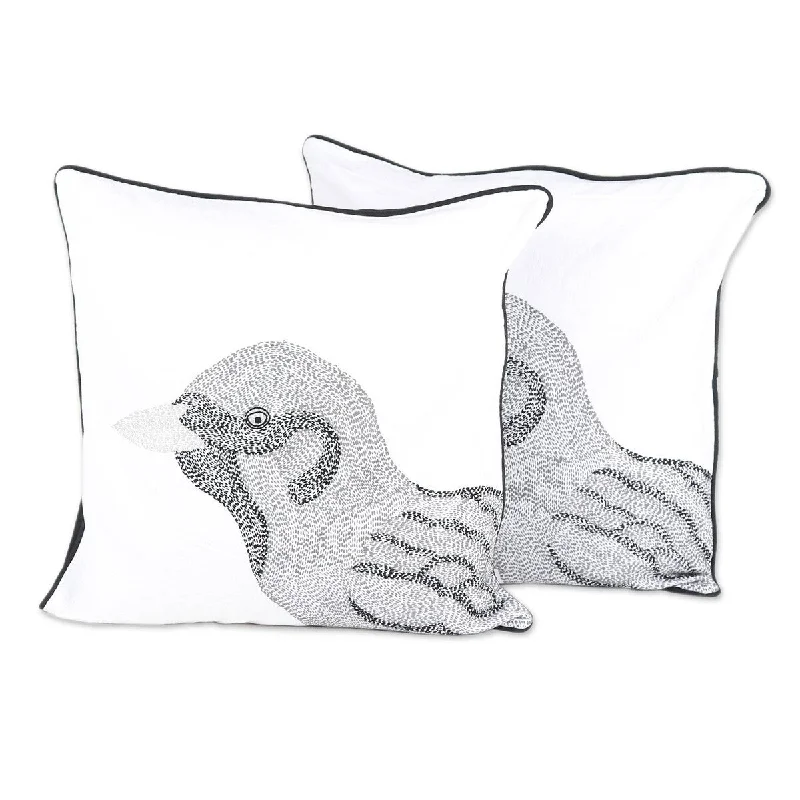 Industrial steel table clocks-Handmade Magnificent Sparrow Cotton cushion covers (India)