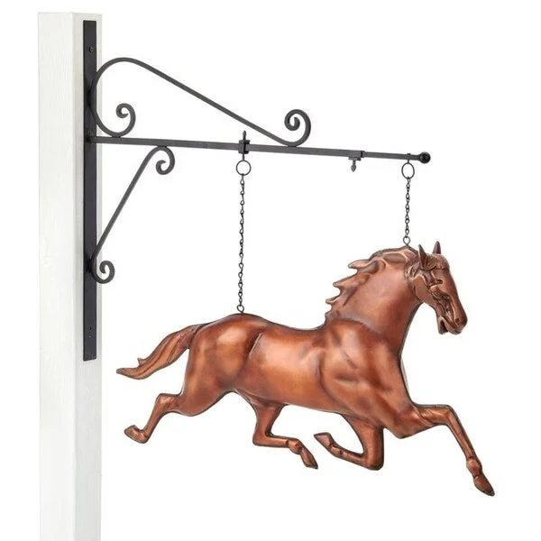 Coastal blue table runners-Horse Hanging Wall Sculpture - Pure Copper Hand Finished Bronze Patina by Good Directions