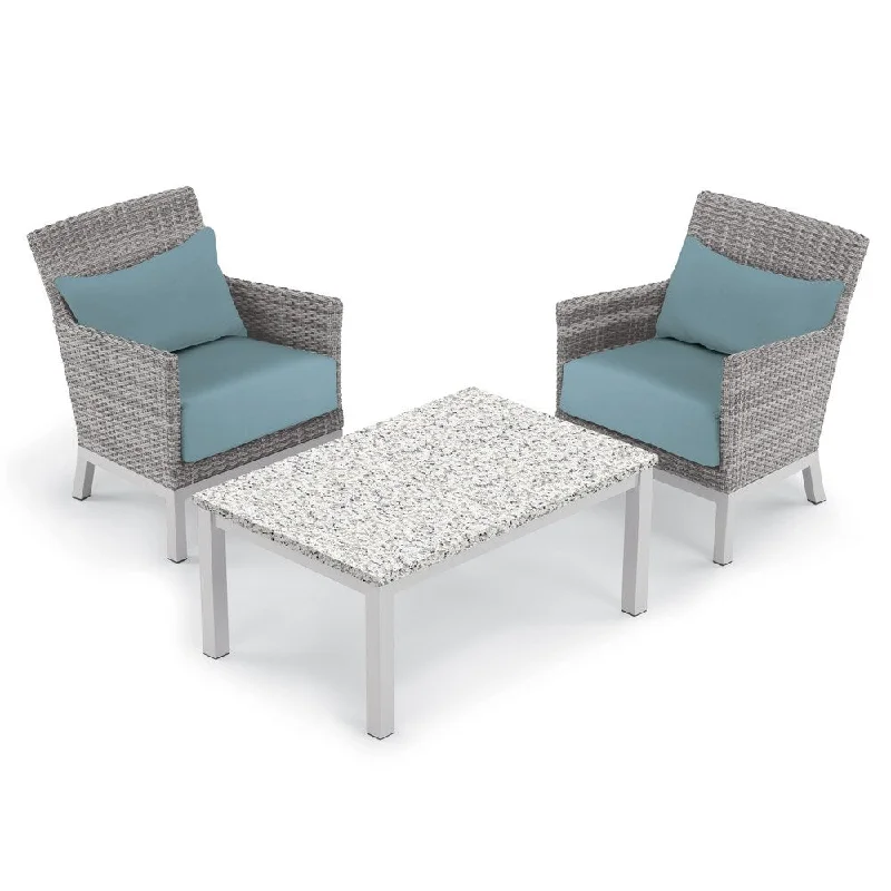 Marble candle coasters-Oxford Garden Argento 3-piece Resin Wicker Club Chair & Travira Lite-Core Ash Coffee Table Set - Ice Blue Cushion & Pillow