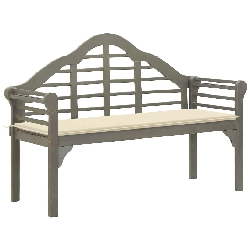 Square brass wall art-Patio Queen Bench with Cushion 53.1" Solid Acacia Wood Gray