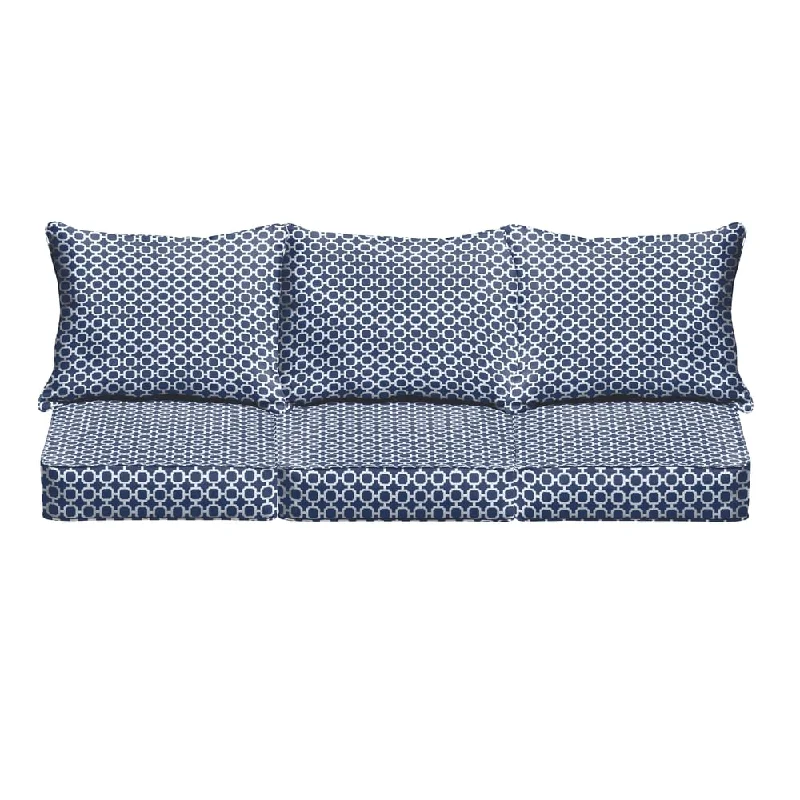 Shabby chic quilted cushions-Sorra Home Navy Chainlink Indoor/ Outdoor Corded Sofa Cushion Set