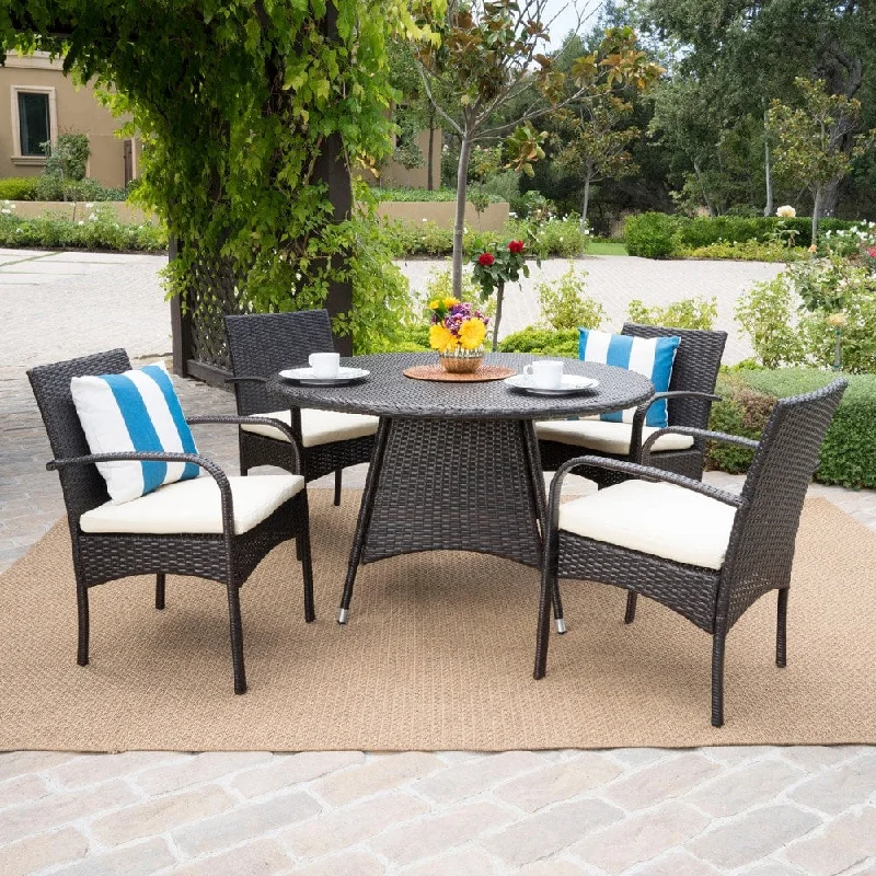 Abstract metal wall panels-Theodore Outdoor 5-piece Wicker Dining Set with Cushion by Christopher Knight Home