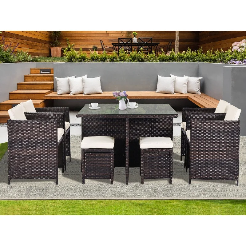 Scandinavian wool wall hangings-TiramisuBest 9 Piece Outdoor Patio Rattan Dining Set with Cushions