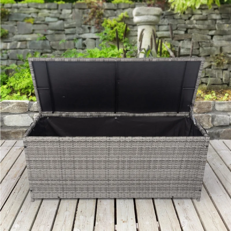 Elegant crystal wall art-Wicker Outdoor Storage Box with Lid And Cushion